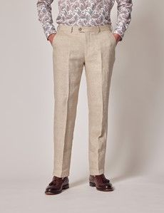 Natural Herringbone 3 Piece Linen Tailored Italian Suit - 1913 Collection-preview10