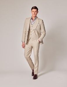 Natural Herringbone 3 Piece Linen Tailored Italian Suit - 1913 Collection-preview8