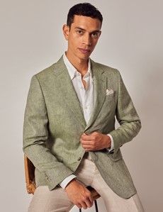 Green Linen Tailored Italian Suit Jacket - 1913 Collection
