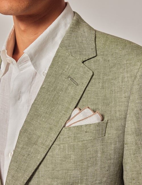 Green Linen Tailored Italian Suit Jacket - 1913 Collection-preview