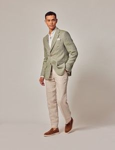 Green Linen Tailored Italian Suit Jacket - 1913 Collection-preview5