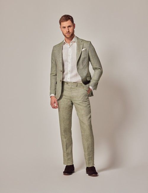 Green Linen Tailored Italian Suit - 1913 Collection