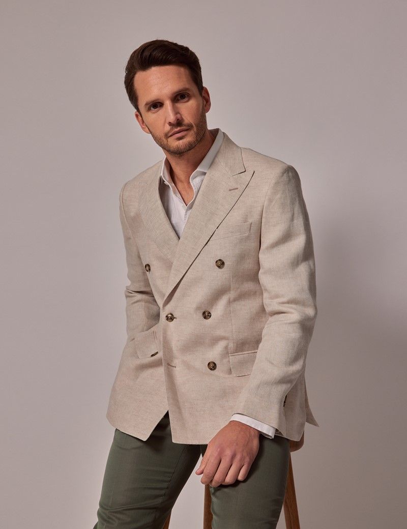 Cream Double Breasted Linen Tailored Suit Jacket - 1913 Collection