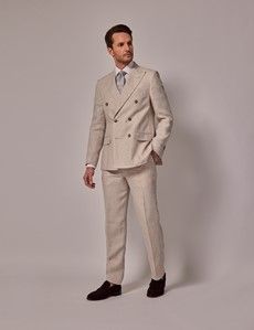 Cream Double Breasted Linen Tailored Suit Jacket - 1913 Collection-preview10
