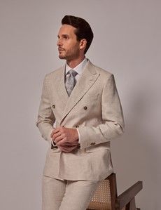 Cream Double Breasted 2 Piece Linen Tailored Italian Suit - 1913 ...