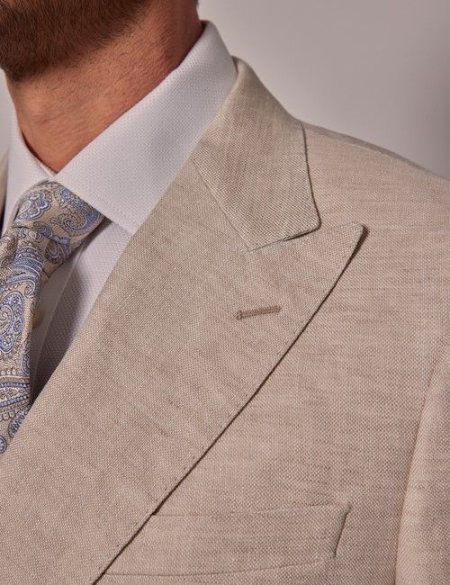 Cream Double Breasted Italian Linen Tailored Fit Suit - 1913 Collection-preview