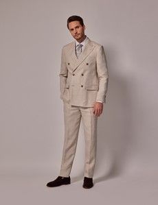 Cream Double Breasted Linen Tailored Italian Suit - 1913 Collection