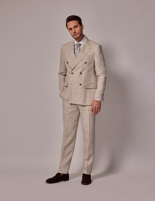 Cream Double Breasted Italian Linen Tailored Fit Suit - 1913 Collection