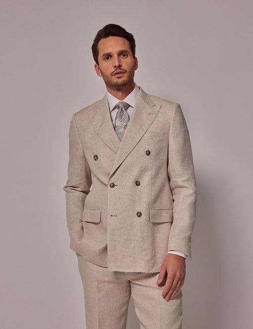 Cream Double Breasted Linen Tailored Italian Suit - 1913 Collection