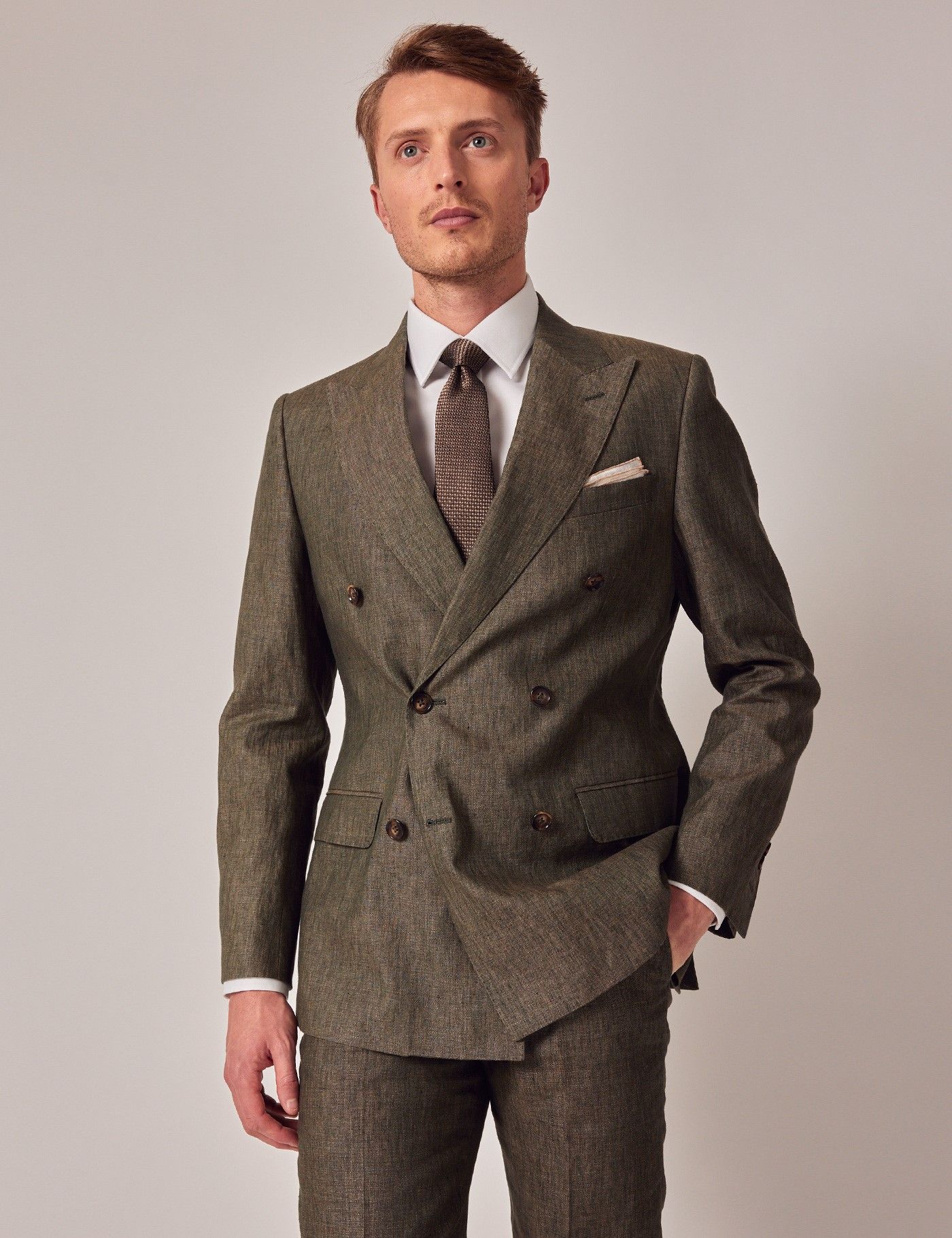 Dark Green Linen Tailored Double Breasted Italian Suit Jacket - 1913 ...