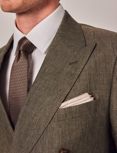 Dark Green Linen Tailored Double Breasted Italian Suit - 1913 Collection-preview