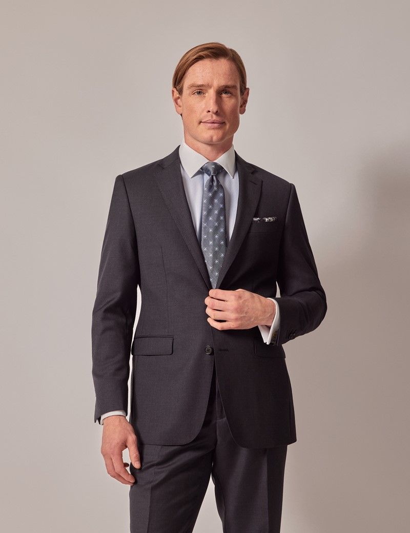 Men's Dark Charcoal Twill Tailored Suit Jacket | Hawes & Curtis