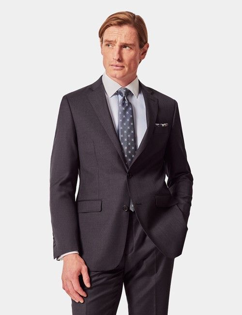 Tailored Fit Dark Charcoal Twill Suit Trousers