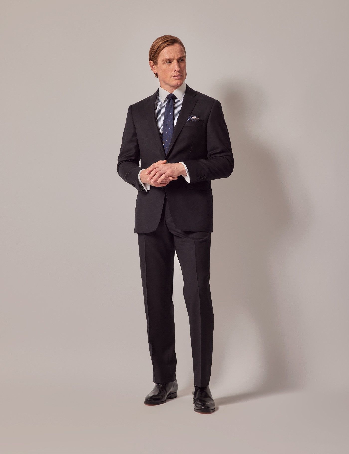 Men's Black Twill Wool Tailored Fit Suit| Hawes & Curtis