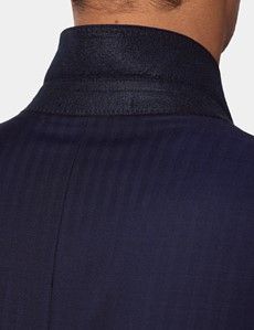 Tailored Fit Navy Herringbone Slim Suit Jacket