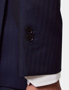 Tailored Fit Navy Herringbone Slim Suit Jacket