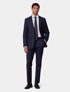 Tailored Fit Navy Herringbone Slim Suit Jacket