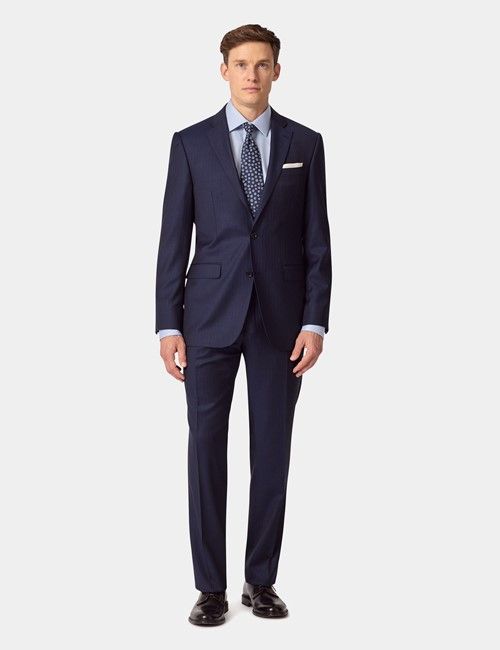 Navy Herringbone Wool Slim Tailored Fit Suit