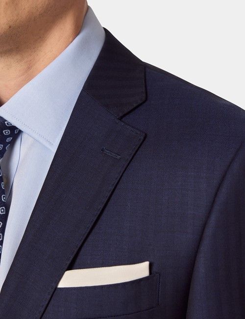 Navy Herringbone Wool Slim Tailored Fit Suit-preview
