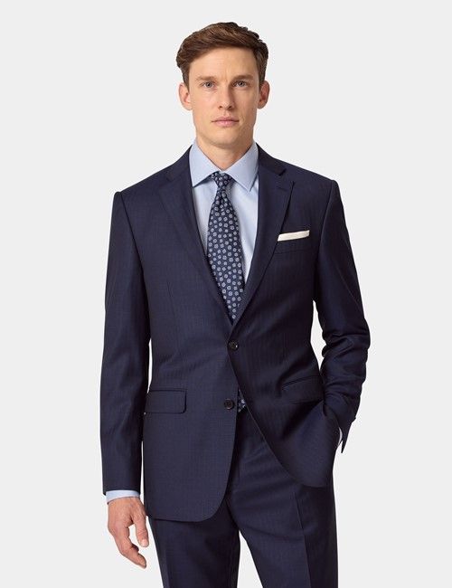 Tailored Fit Navy Herringbone Slim Suit