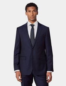 Tailored Fit Navy Herringbone Slim Suit