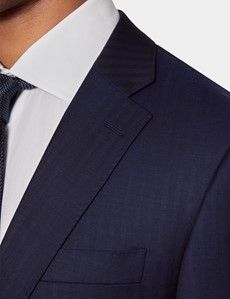Tailored Fit Navy Herringbone Slim Suit
