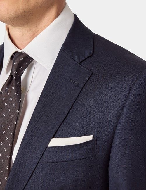 Navy Sharkskin Wool Tailored Fit Suit-preview