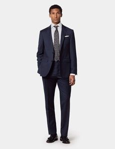 Tailored Fit Navy Sharkskin Suit