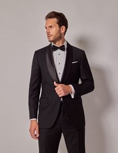 Black Wool Tailored Fit Shawl Dinner Jacket