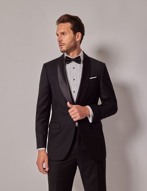 Black Wool Tailored Fit Shawl Dinner Jacket