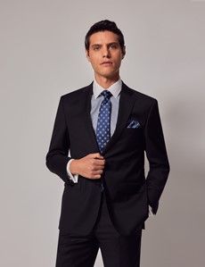 Black Twill Wool Classic Fit Suit Jacket