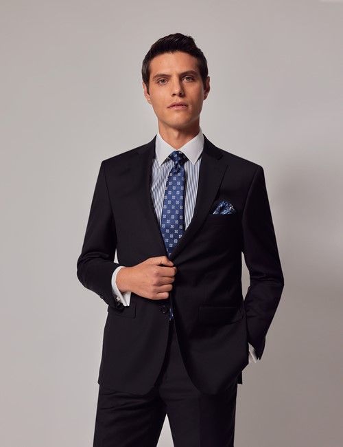 Black Twill Wool Classic Fit Suit Jacket