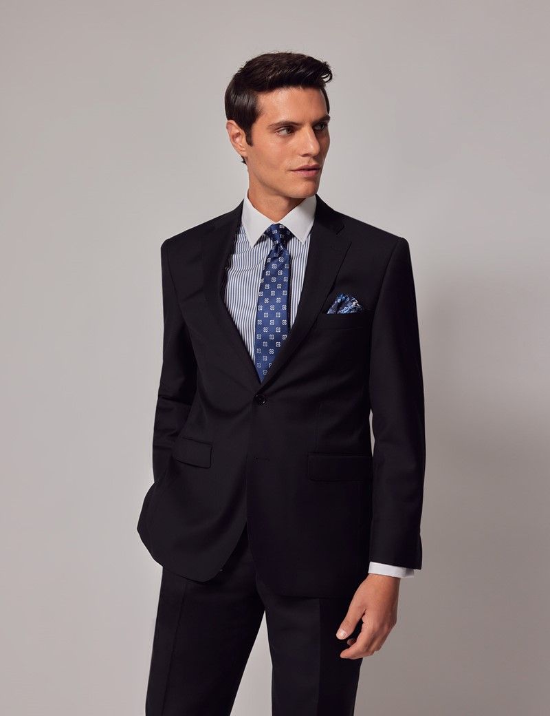 Men's Black Twill Weave Classic Fit Suit | Hawes & Curtis