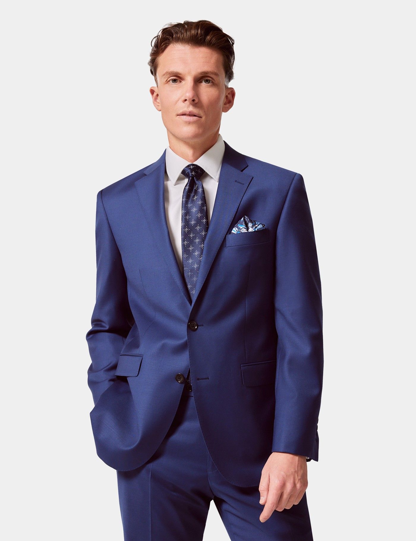 Men's Royal Blue Twill Wool Classic Fit Suit Jacket Hawes Curtis