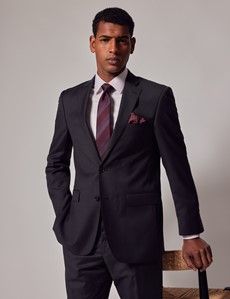 Dark Charcoal Twill Wool Classic Fit Suit Jacket