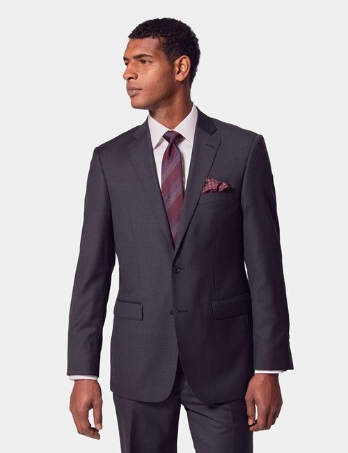 Classic Fit Dark Charcoal Twill Suit Jacket 