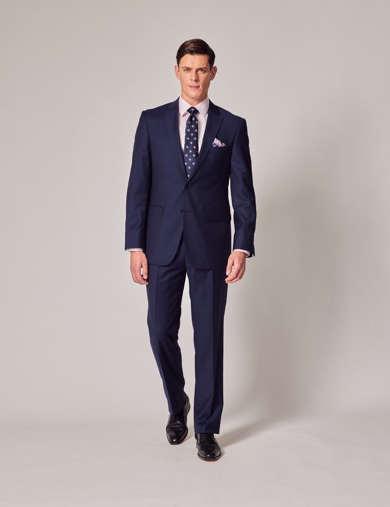 Men's Dark Blue Twill Wool Classic Fit Suit