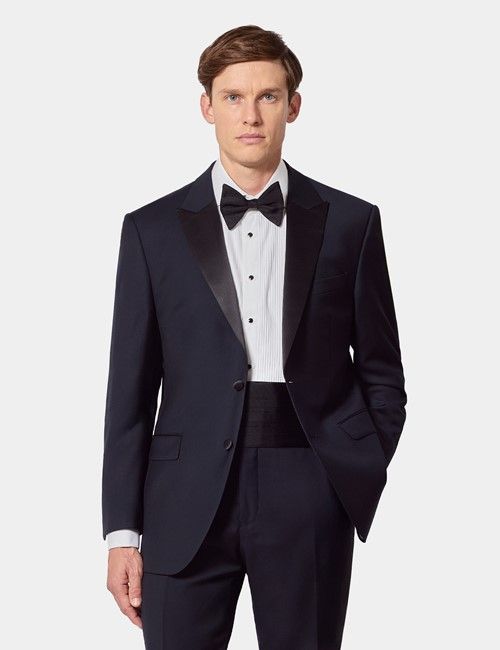 Classic Fit Navy Dinner Suit Trousers With Side Adjusters