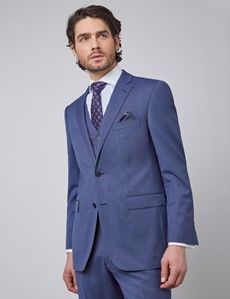 Men's Blue Pin Dot Semi Plain 3 Piece Classic Fit Suit-preview1