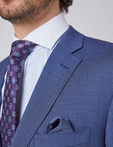 Men's Blue Pin Dot Semi Plain 3 Piece Classic Fit Suit-preview2
