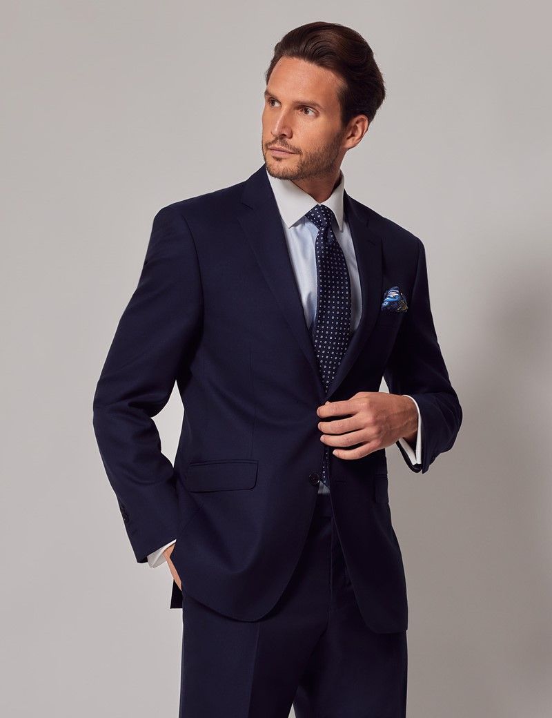 Men's Navy Textured Weave Classic Fit Suit Jacket | Hawes & Curtis