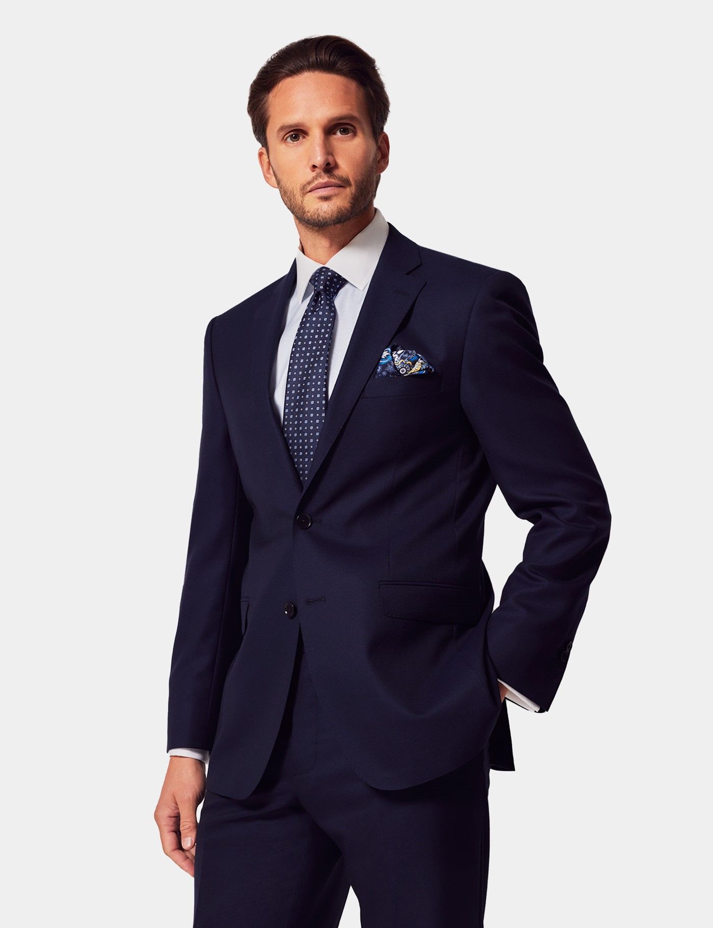 Classic Fit Navy Textured Suit Jacket