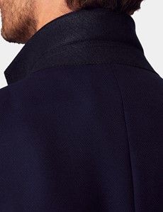 Men's Navy Textured Weave Classic Fit Suit Jacket | Hawes