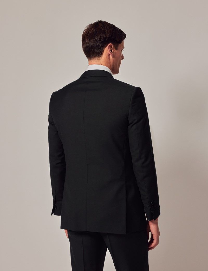 Black Twill Twill Wool Double Breasted Slim Fit Suit Jacket | Hawes and  Curtis