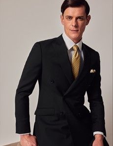 Black Twill Weave Double Breasted Slim Suit-preview6