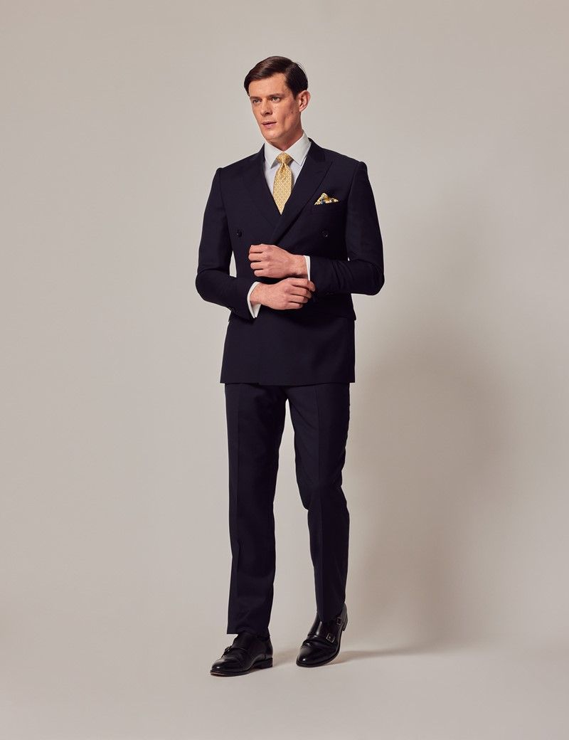 Black Twill Wool Double Breasted Slim Fit Suit