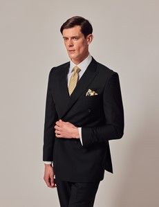 Black Twill Weave Double Breasted Slim Suit-preview5