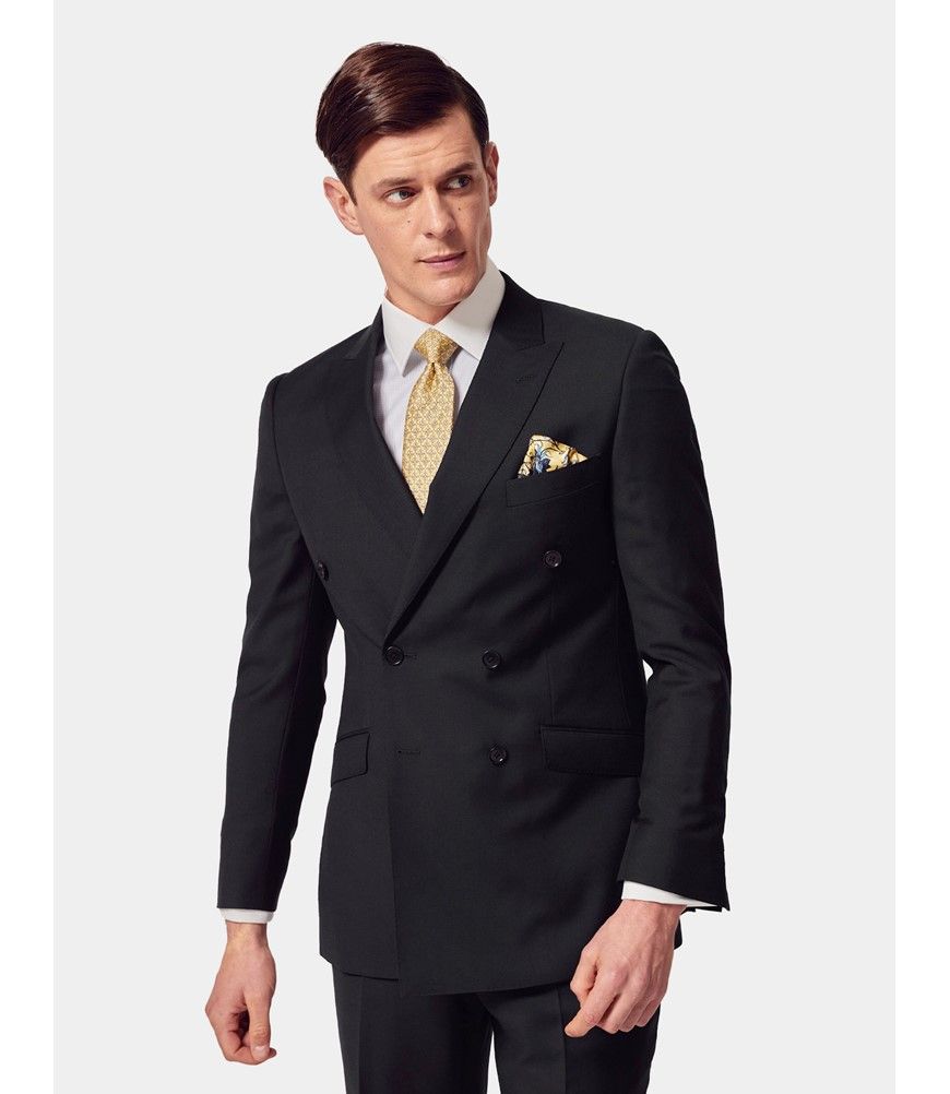 スーツ Double-breasted setup & shirt & tie Black Twill Weave Double Breasted Slim Fit Suit | Hawes and