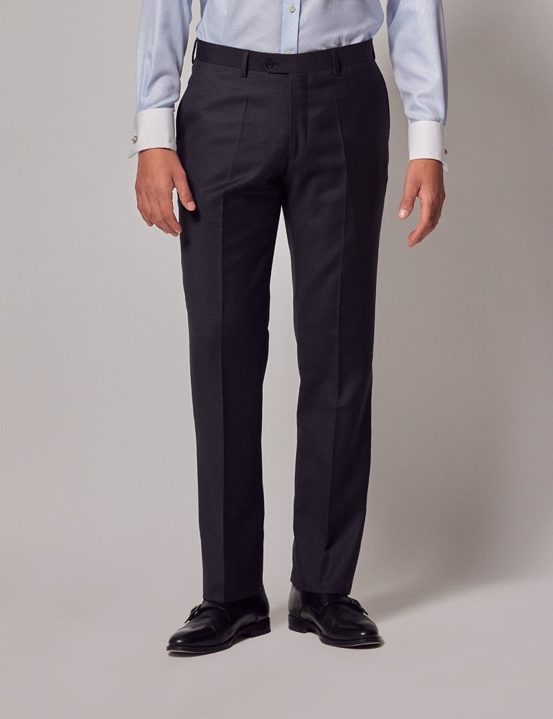 Men's Dark Charcoal Twill Double Breasted Slim Suit | Hawes & Curtis