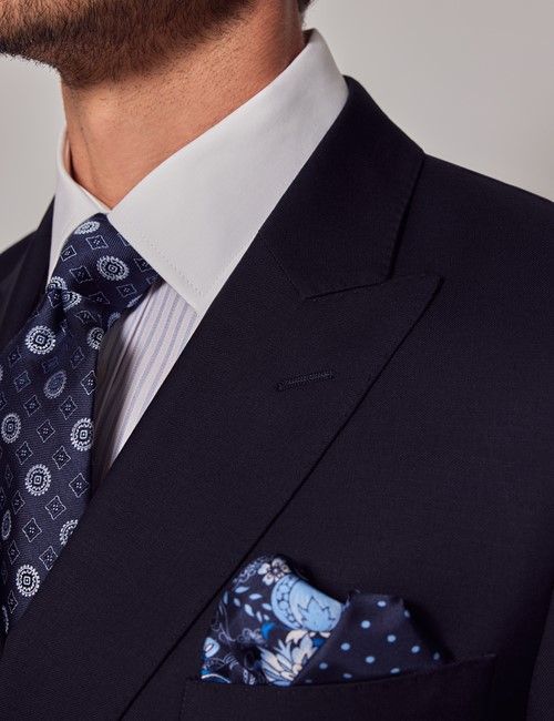 Navy  Twill Wool Double Breasted Slim Fit Suit Jacket-preview
